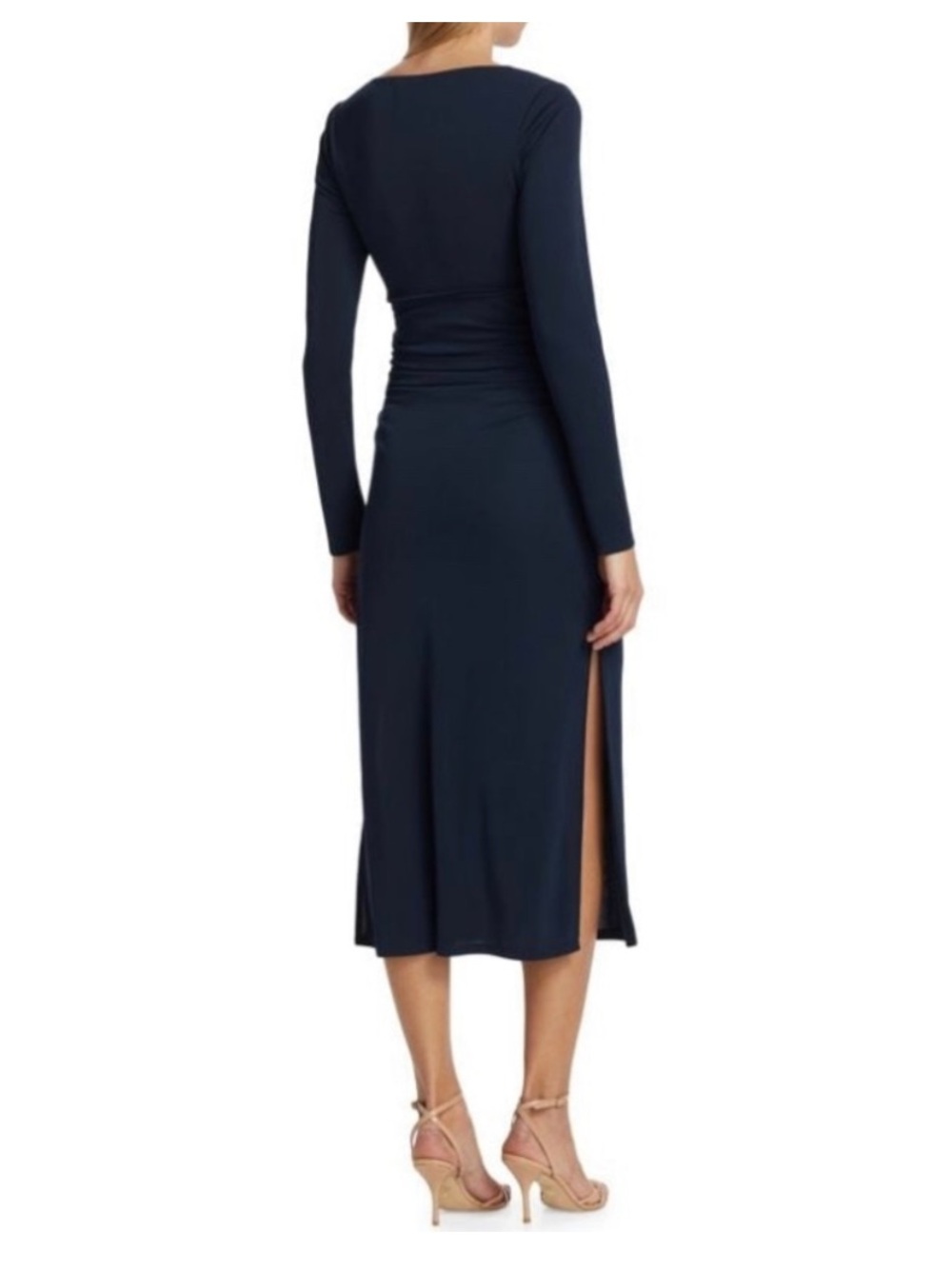 CINQÀ SEPT Brenna Jersey Tie Ruched Midi-Dress Navy - Picture 2 of 7